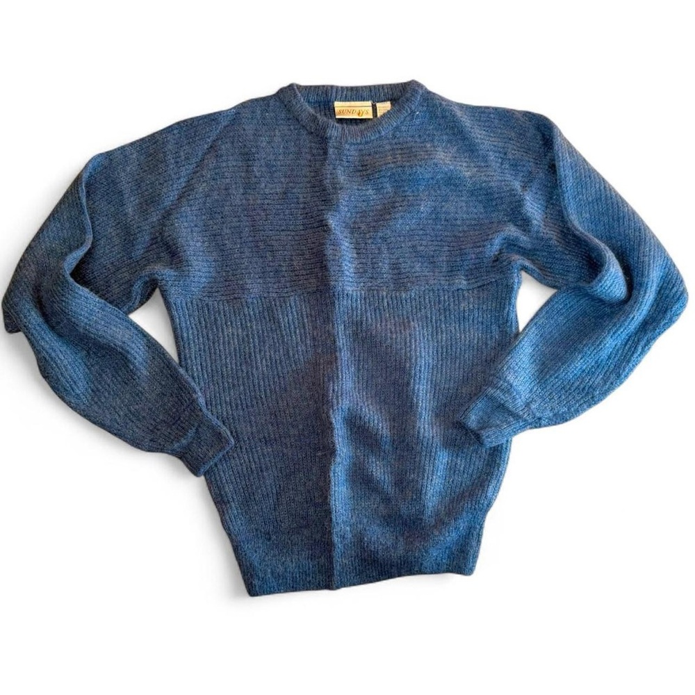 Men’s 80s Sundays Wool Blend Blue Textured Sweater